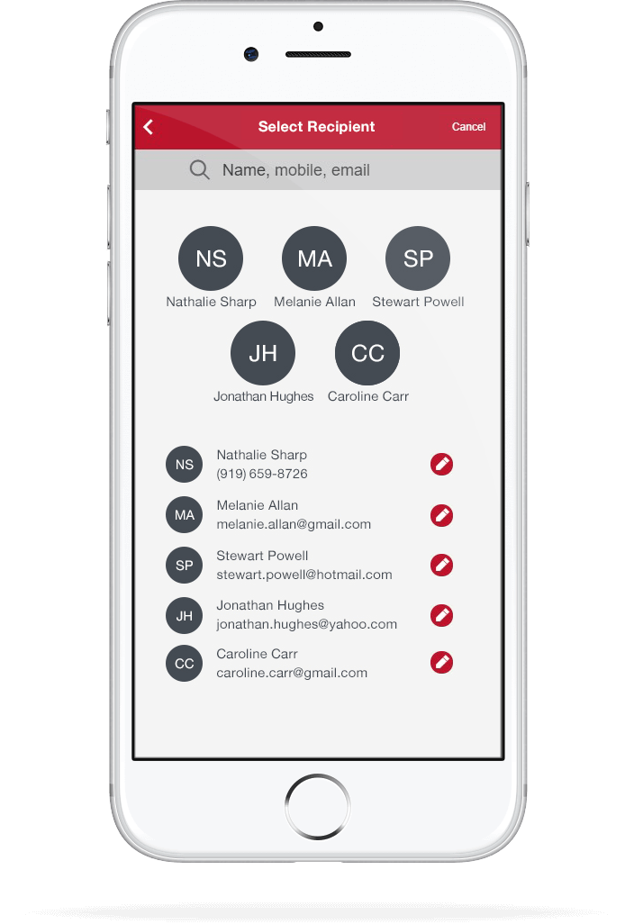 iPhone showing Zelle send money functionality.